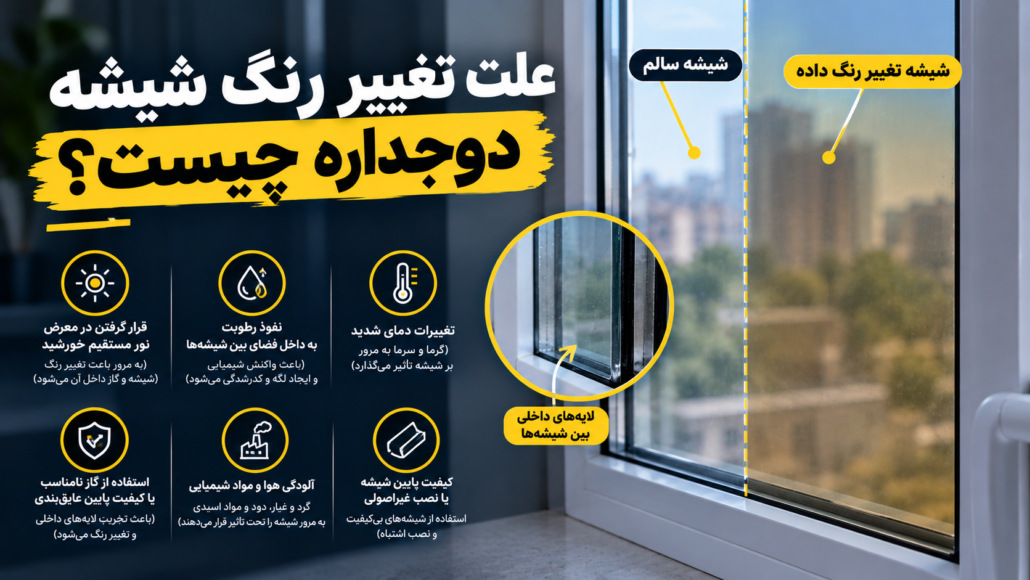 علت تغییر رنگ شیشه دوجداره چیست؟